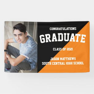 Simple One Photo Black Orange Graduation Banner