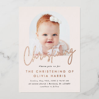 Simple One Photo Christening Baptism Rose Gold