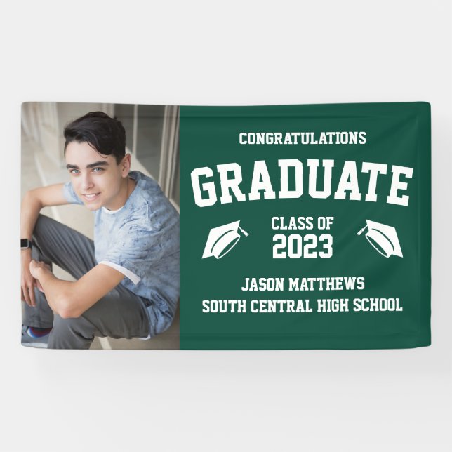 Simple One Photo Class of 2023 Green Graduation  Banner (Horizontal)