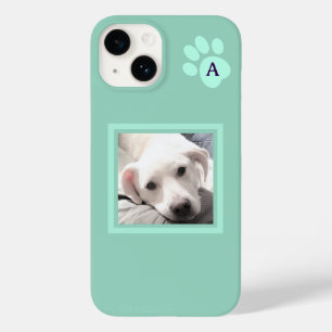 Simple One Photo Dog Paw Initial Light teal Case-Mate iPhone 14 Case