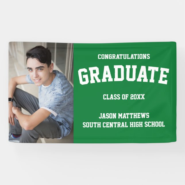 Simple One Photo Green Graduation Banner (Horizontal)