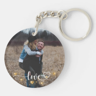 Simple One Photo Modern Script Love Heart Jewels K Key Ring