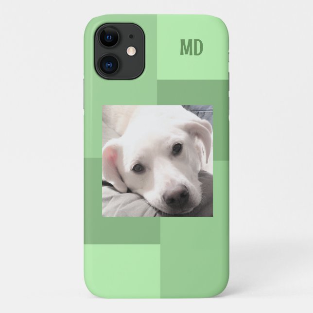 Simple One Photo Modern Square Design Sage Green Case-Mate iPhone Case (Back)
