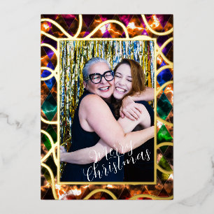 Simple One Photo Multicolor Foil Holiday Card