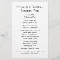 Simple One-sided Half-sheet Paper Wedding Program