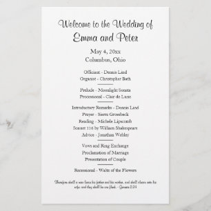 Simple One-sided Half-sheet Paper Wedding Program
