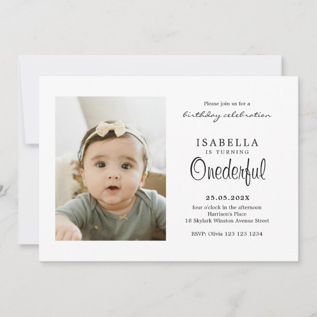 Simple ONEderful Photo Birthday Invitation (Front)