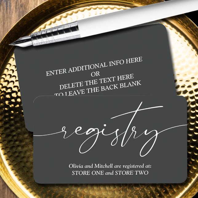 Simple Onyx Wedding Registry Enclosure Card (Simple handwritten script wedding registry enclosure cards - Off Black, more info on the back)