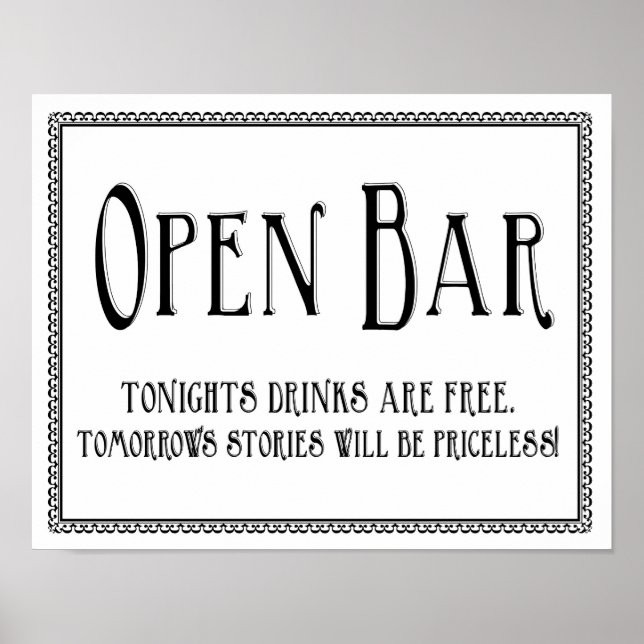 Simple Open Bar Wedding Reception Sign (Front)
