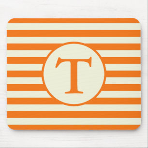 Simple Orange and Beige Stripes Pattern Monogram Mouse Pad
