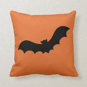 Simple Orange and Black Happy Halloween Bat Cushion