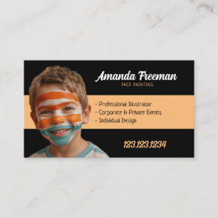Simple Orange and Black Party Face Painting Business Card