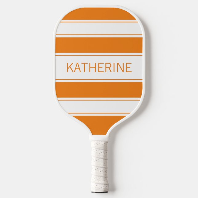 Simple Orange and White Striped Custom Name Pickleball Paddle (Front)