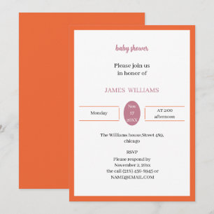 Simple Orange Baby Shower Personalised Invitation
