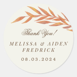 Simple Orange Branch Autumn Wedding Favour Classic Round Sticker