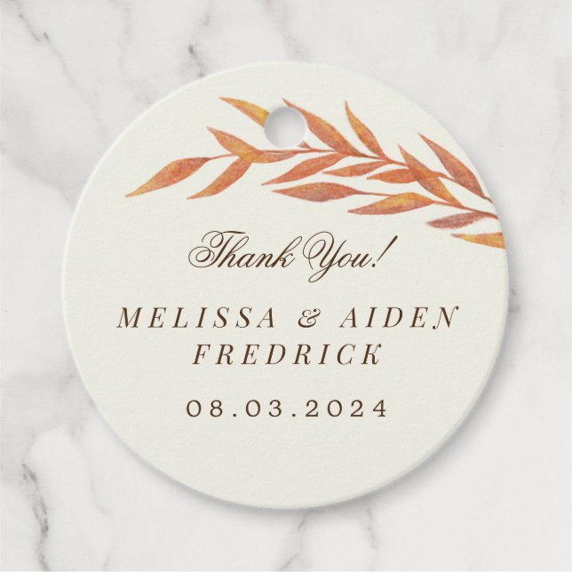 Simple Orange Branch Autumn Wedding Favour Tags (Front)