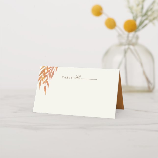 Simple Orange Branch Autumn Wedding Place Card (Front)