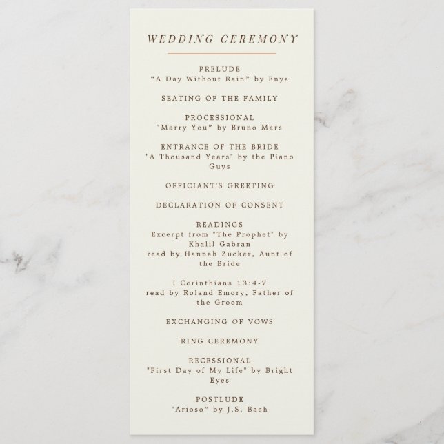 Simple Orange Branch Fall Wedding Program (Front)