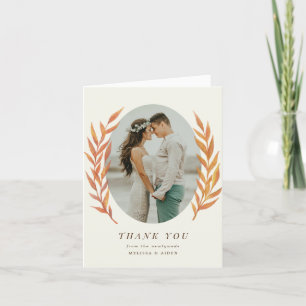 Simple Orange Branch Wedding Photo Thank You Card