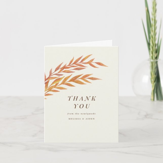 Simple Orange Branch Wedding Thank You Note (Front)