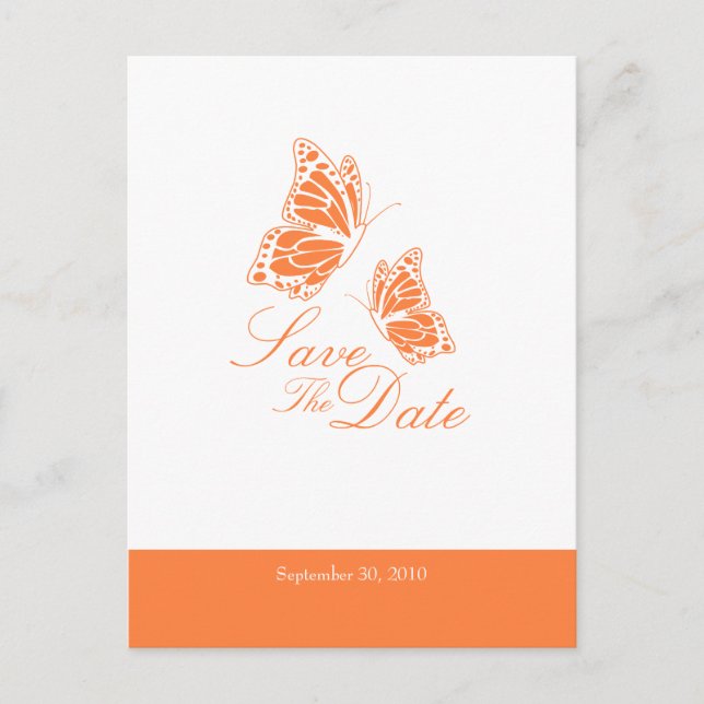 Simple Orange Butterflies Save The Date Wedding Announcement Postcard (Front)