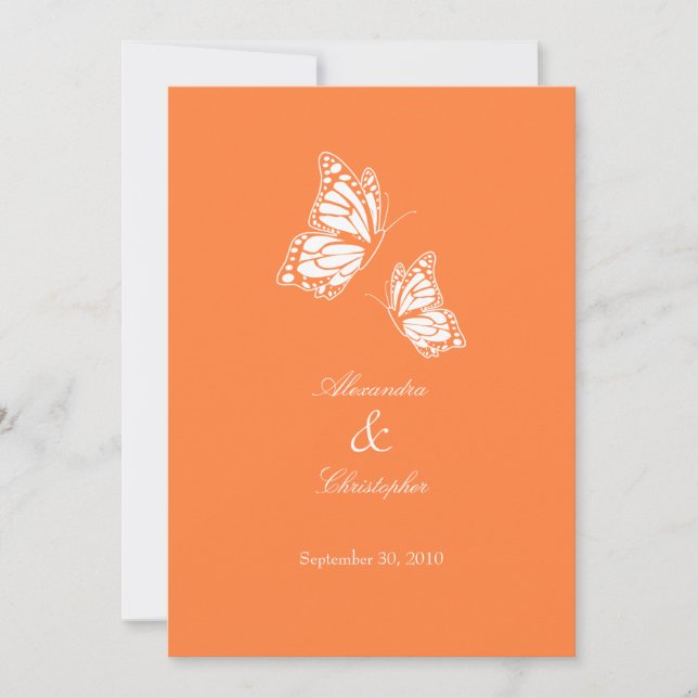 Simple Orange Butterflies Wedding Announcement (Front)