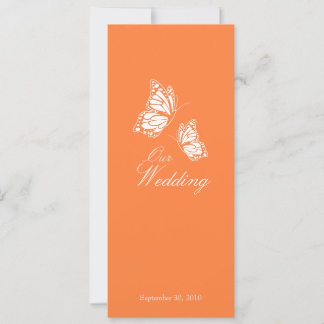 Simple Orange Butterflies Wedding Announcement 2 (Front)