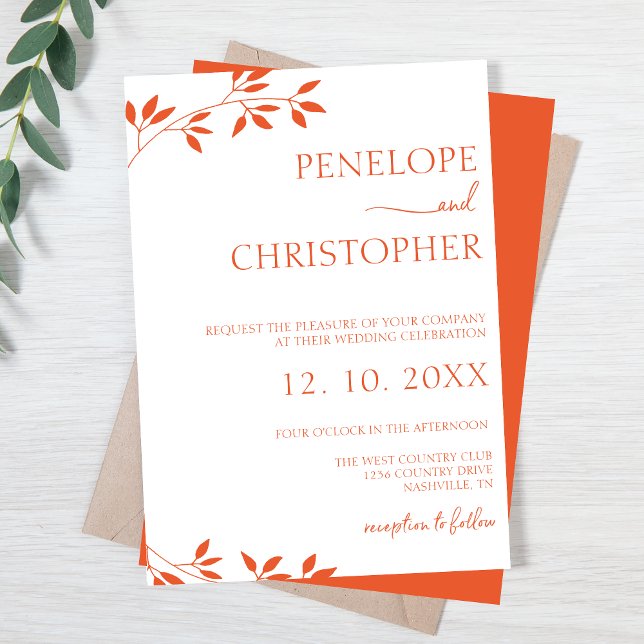 Simple Orange Calligraphy Script Wedding Invitation (Simple Orange Calligraphy Script Wedding Invitation)