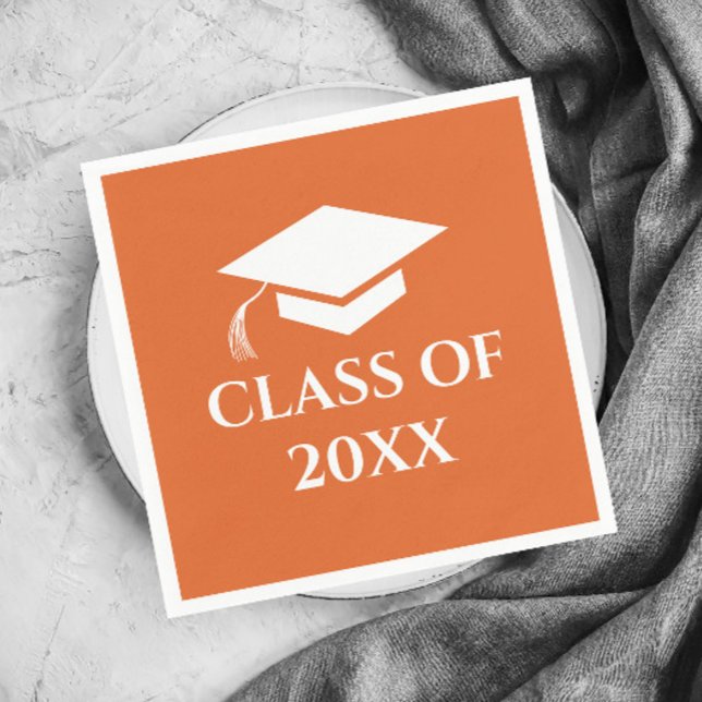 Simple Orange Class of Graduation Year Napkin (Simple Orange Graduating Class Graduation Party Napkins.)