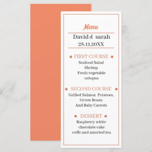 Simple Orange Customised Wedding Dinner Menu