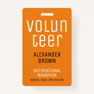 Simple Orange Event Volunteer QR Code Name ID ID Badge