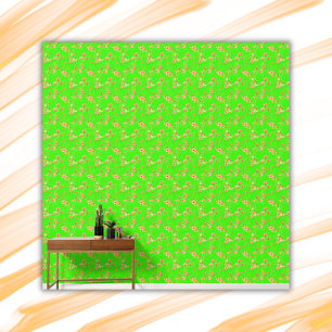 Simple Orange Floral Pattern Green Background Wallpaper
