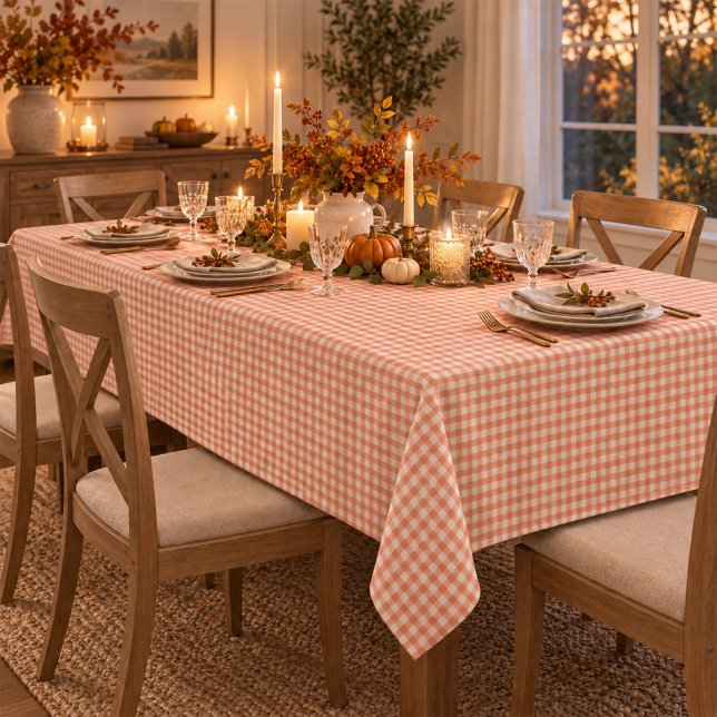 Simple Orange Gingham Pattern Classic Tablecloth (Orange watercolor gingham tablecloth adds classic farmhouse charm to your dining space.)