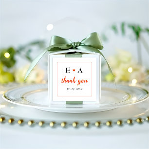 Simple Orange heart Name Initial Thank you Wedding Square Sticker