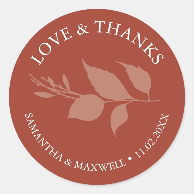 Simple Orange Leaves Thank You Wedding Stickers  (Front)