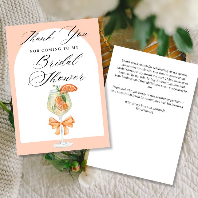 Simple Orange Love At First Spritz Bridal Shower Thank You Card (Creator Uploaded)