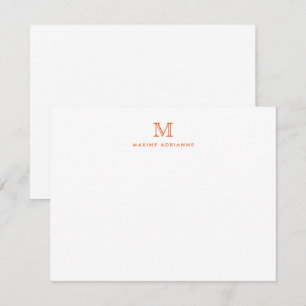 Simple Orange Modern Monogram Initial Note Card