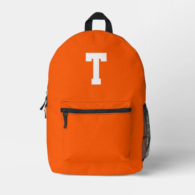 Simple Orange Monogram Printed Backpack (Front)