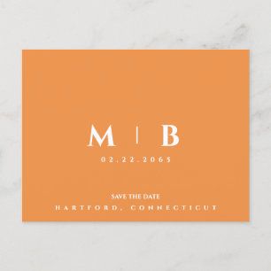 Simple Orange Monogram Wedding Save the Date  Postcard
