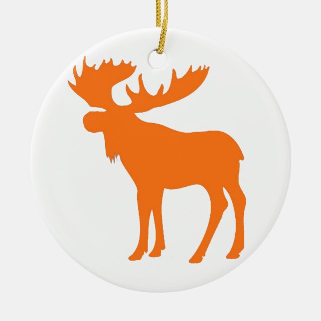Simple orange moose symbol ceramic tree decoration (Front)