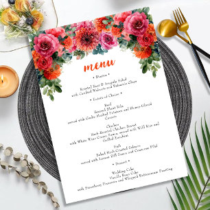 Simple Orange Pink Watercolor Floral Wedding Menu