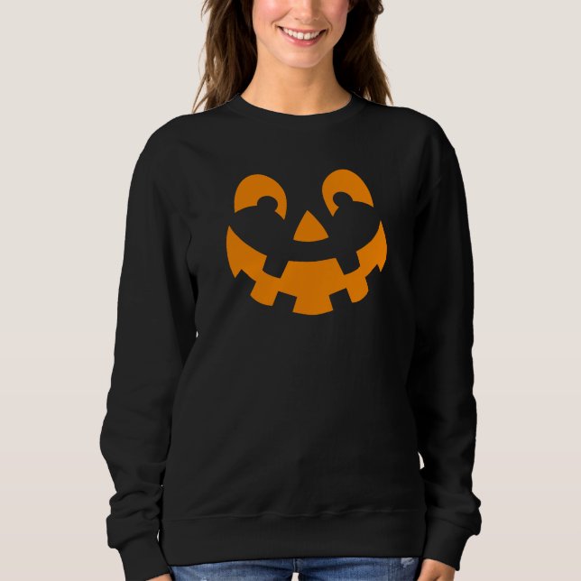 Simple Orange Pumpkin Face Silhouette Halloween Sweatshirt (Front)