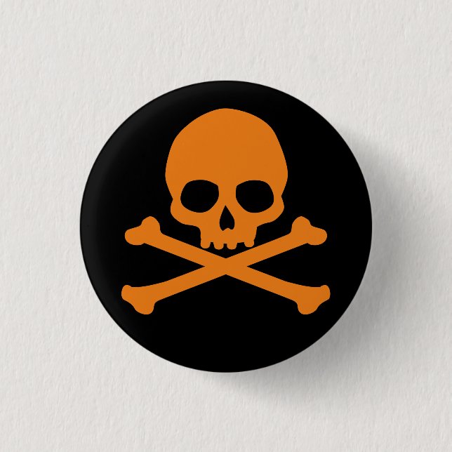 Simple Orange Skull and Crossbones 3 Cm Round Badge (Front)