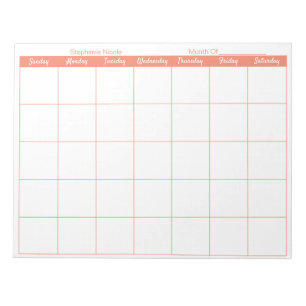 Simple Orange Thin Border Name Monthly Planner Notepad