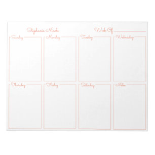 Simple Orange Thin Border Name Weekly Planner Notepad