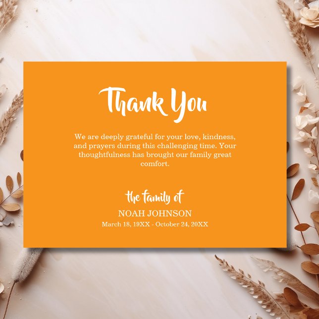 Simple Orange Traditional Funeral Sympathy Thank You Card (Creator Uploaded)