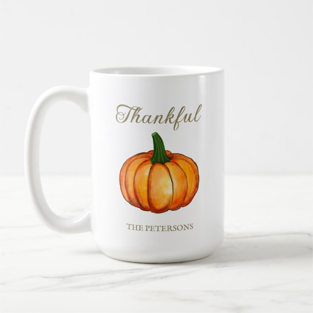 Simple Orange Watercolor Pumpkin Thanksgiving Coffee Mug (Left)