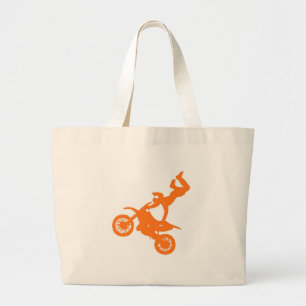Simple orange white motocross dirt bike large tote bag