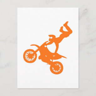 Simple orange white motocross dirt bike postcard