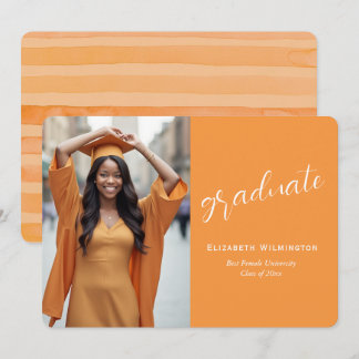 Simple Orange White Photo Graduation Announcement